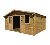 Gardy Shelter Abri de Jardin Bois Massif 16m² | Traitement Anti-tempête, Fongicide Classe III | Double Porte, 2 Fenêtres, Toit Voliges 20mm - Marron