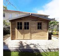 Gardy Shelter Abri de Jardin Bois Massif 40mm 11,86m² | Double Porte Semi-Vitrée, Fenêtre, Traitement Insecticide | Toiture Bois Massif, Feutre Bitumé | Marron