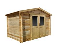 Gardy Shelter Abri de Jardin Bois Massif 6m² | Double Porte Semi-Vitrée, Serrure, Toiture OSB | Marron, Madriers 28mm, 298x198cm