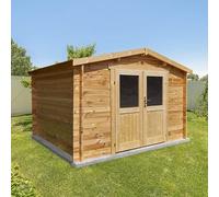 Gardy Shelter Abri de Jardin Bois Massif 9m² | Double Porte Semi-Vitrée, Serrure, Toiture OSB | Marron, Madriers 28mm, 298x298cm