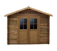 Gardy Shelter Abri de Jardin Bois Massif 9m² | Traitement Anti-tempête, Marron, 40mm Épaisseur | Toiture Voliges 20mm, Double Porte, Semi-Habitable