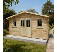 Gardy Shelter Abri de Jardin Bois Massif Brut 16m² | Double Porte Menuisière, Serrure, Toiture Bois | Résistant Intempéries, Kit Anti-Tempête Inclus