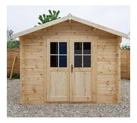 Gardy Shelter Abri de Jardin Bois Massif Brut 9m² | Double Porte Serrure, Toiture Bois Voliges 20mm | Résistant Intempéries avec Kit Anti-Tempête