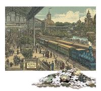 Gare de Bombay, 1900 Puzzles en Bois 500 Pièces Adultes Jeux Éducatifs Family Games Décoration Intérieure Cadeaux d'anniversaire pour Relaxation Et Sagesse 500pcs (52x38cm)