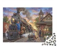 Gare de Trains à Vapeur Puzzle 1000 Pièces Adultes Et Enfants, Dès 14 Ans,Défi,Premium,Carton,Jeu Éducatif,Déco Murale,Anti-Stress,Détente,Casse-tête 38x26cm