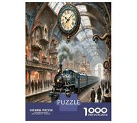 Gare horloge 1000 Pièces Coffret Puzzle Ambiance de voyage steampunk Puzzle Premium Carton Solide - DIY Familial Trop Amusant, Belle Déco, Cadeau D’anniversaire Pour Adultes Et Enfants 52x38cm/1000pcs