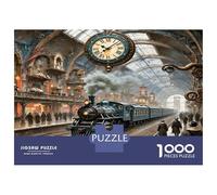 Gare Horloge 1000 Pièces Pack Puzzle Ambiance de Voyage Steampunk Puzzle Carton Extra-épais - Favori des Collectionneurs, Détente Mentale, Pause Bureau Voyage Et Cadeaux De Fête 52x38cm/1000pcs