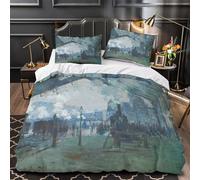 Gare Saint Lazare 3D Imprimé Monet Housse De Couette Housses De Couettes Pour Adultes Et Enfants Parure De Lit Avec Taies E Avec Fermeture À Glissière Microfibr 3 Pièces Super King（260x220cm）