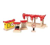 Hape Quai de Gare Circuit Train Bois Enfant 3 Ans et + - Kit Jeux de Construction 5 Pièces en Bois - Enregistrement Vocal et Eclairage des Rails - Jouet Compatible Marques Traditionnelles