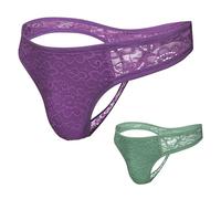 GAREDOB Lot de 2 strings sexy en dentelle douce et confortable pour homme Couleur raisin Aqua Taille 4XL
