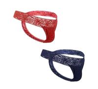 GAREDOB Lot de 2 strings sexy en dentelle douce et confortable pour homme Taille S à 4XL, Lot de 2 - bleu marine rouge, Medium