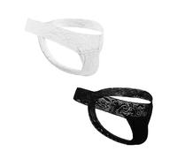 GAREDOB Lot de 2 strings sexy en dentelle douce et confortable pour homme Taille S à 4XL, Lot de 2 - noir et blanc, Small