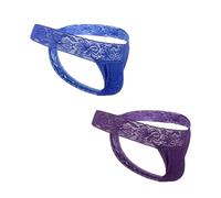 GAREDOB Lot de 2 strings sexy en dentelle douce et confortable pour homme Taille S à 4XL, Lot de 2 - Raisin bleu, Large