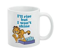 Garfield - Tasse à café en céramique avec inscription « I'll Rise but I won't Shine », cadeau fantaisie pour café, thé et boissons chaudes, 325 ml, blanc