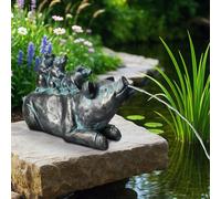 Gargouille solaire avec pompe - Figurine de bassin avec pompe solaire et jeu d'eau - Décoration de jardin en polyrésine aspect bronze - Fontaine solaire pour étang de jardin et cours d'eau (famille