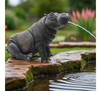 Gargouille solaire Hippo - Figurine de bassin avec pompe solaire et jeu d'eau - Décoration de jardin en polyrésine très réaliste - Fontaine solaire pour bassin de jardin et cours d'eau (hippopotame