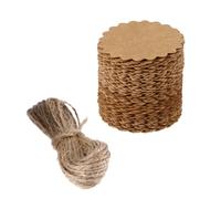 GARIOUANS 100 Pièces Étiquettes Kraft Rondes Festonnées Cartes Papier Artisanal Marron Étiquettes Prix DIY pour Mariage Bagages avec Ficelle Jute
