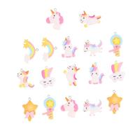 GARIOUANS 17 Pièces Resin Unicorn Pendant Set DIY Crafts Lightweight Rainbow Fairy Stick Charms For Necklace Bracelet Keychain Accessories
