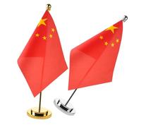 GARIOUANS 2 ensembles Miniature Chinese Table Flags With Metal Base Stable Polyester Desktop Decoration For Home Office And International Conferences Gift For Chinese Year Celebrations