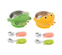 GARIOUANS 2 Ensembles Stainless Steel Bowls With Strong Suction Base Plates Silicone Sleeve Spill For Feeding With Crown Duck Frog Designs