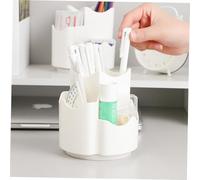 GARIOUANS 2 pièces Porte-pinceaux Maquillage Rotatif Blanc Organisateur Bureau Multifonction avec Compartiments pour Pinceaux Eyeliner et Stylos Rangement Cosmétique et Papeterie Élégant
