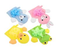 GARIOUANS 4 Pièces Lot de Mitaines de Bain Garçon Fille Mousse Mitaines pour Garçon Fille Motifs Animaux Assortis Canard Jaune Lapin Rose Amphibien Vert Ours Bleu pour Toilette et Soin Peau