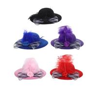GARIOUANS 5 Pièces Mini Cylinder Hats for Crafts Mini Formal Doll Hats with Net Flower Decoration for Dollhouse Tea Party Accessories
