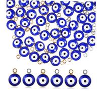 GARIOUANS 60 pièces Perles Œil Bleu Evil Eye pour Création Bijoux DIY Breloques Globes Oculaires Argenté et Doré Pendentifs Chance pour Bracelets et Colliers