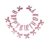 GARIOUANS Bannière Anniversaire Rose Avec Nœud Décoration Élégante Pour Fête Anniversaire Fournitures Festives Pour Femmes Message Joyeux Happy Birthday à Personnaliser