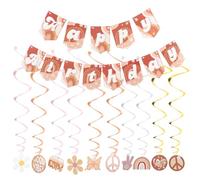 GARIOUANS Bannière Joyeux Anniversaire Hippie 1 Set 10 Cartes Spirales Tourbillonnantes et 10 Pièces PVC Décoration de Fête Groovy Suspendue pour Mur et Plafond Accessoires Festifs Boho