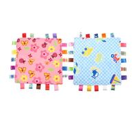 GARIOUANS Lot de 2 Couvertures de Sécurité Bébé à Étiquettes, Douceur Peluche, Motifs Avion et Fleurs, Lavables en Machine, Confort pour -né, Doudou Apaisant pour Garçon Fille