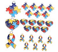 GARIOUANS Lot De 24 Breloques En Alliage Pour Fabrication De Bijoux Diy Pendentifs Autisme Design Puzzle Pendentifs Pour Bracelets Et Colliers Accessoires Créatifs Colorés Pour Décoration Artisanale