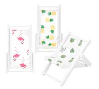 GARIOUANS Lot de 3 Chaises de Plage Miniatures en Bois pour Maison de Poupée, Mobilier Miniature Décoratif Flamant Rose, Ananas et Feuille de Bananier, Accessoires Décor Plage Océan