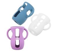 GARIOUANS Lot de 3 Manchons en Silicone pour Biberons en Verre 240 Ml Compatibles avec Biberons Standard, Housses de Protection avec Poignées, Couleurs Blanc, Bleu Marine et Violet,