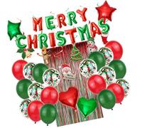 GARIOUANS Lot de 46 set de Ballons Décoratifs en Aluminium pour Noël Kit de Fête Rouge et Vert Comprendant Ballons Étoiles et Cœurs 18 Pouces Paillettes 12 Pouces Guirlandes Spirales pour
