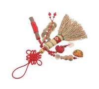 GARIOUANS Pendentif Balai de Chevet Feng Shui Bébé, Amulette Vintage en Fibres Douces, Petit Balai Suspendu Nœud Rouge, Ornement Amulette pour Berceau -Né, Présent Pratique et Décoratif