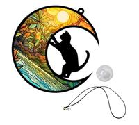 GARIOUANS Pendentif Mural Chat Lune Vitrail Suspendu Acrylique Fenêtre Décoration Chat Teinté Ornement Suspendu Fenêtre Colorée Art Mural Lune Décoration Murale Suspension