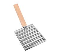 GARIOUANS Rack à Saucisses Acier Inoxydable avec Manche Bois Long pour Barbecue Extérieur Compact pour Grillades Uniformes Support de Cuisson Portable pour Camping
