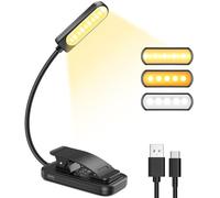 GARITE Lampe de Lecture 10 LED, Rechargeable Liseuse Lampe Clip, 100%-10% Gradation en Continu & 3 Couleurs (Chaud/Blanc/Mixte), 360° Cou Flexible, lampe lecture au lit, Pince Livre Nocturne Voyages
