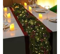 Garland Real Touch Norfolk Pine Garland Faux,Artificial Cedar Vines,with Berries and Lights,Realistic Cedar Pine Needle Canes,Battery Operated Holiday Decor for Mantel,Table,Doorway,Stairs (150cm)