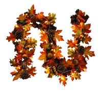 Garlande de Feuilles d'érable de 5, 9 Pieds d'automne avec lumières à LED, Couronne 'Automne à cône pin Citrouille pour fête, Porche, Porte et cheminée