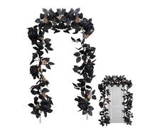 Garlande de Rose Noire pour décorations d'halloween 69 Pouces Vigne Rose Artificielle avec Baie Noire et Feuilles Flexibles de Guirlande Florale vive réaliste pour l'automne Thanksgiving Vine