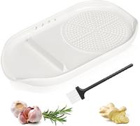 Garlic Grater 4 in 1 Ceramic Grater with Egg Cracker,Spoon Rest and Herb Stripper,Ginger Grater Plate for Grinding Wasabi,Fruits and Vegetables