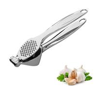 Garlic Presse-ail en acier inoxydable avec levier ergonomique, passe au lave-vaisselle, facile à nettoyer, ustensile de cuisine pour hacher l'ail sans effort pour plus de pâte d'ail, 17,5 cm