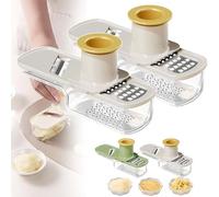 Garlic Slicer Super Thin, Multifunctional Garlic Grinder,Portable Vegetable Slicer, Durable GarlicGrinder with Container for Kitchen Home (White,2PCS)