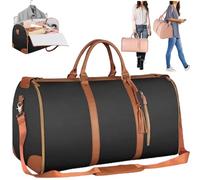 Garment Duffle Bag, Convertible Carry on Garment Bags for Travel for Women, Sac à vêtements de Grande capacité，Waterproof Hanging Foldable PU Leather Clothing Bag for Shirts Dresses Coats-Black