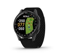 Garmin Approach® S50 Montre intelligente GPS de golf avancée, écran AMOLED, caractéristiques sur le terrain, fréquence cardiaque au poignet, lunette en aluminium ardoise avec bracelet en nylon