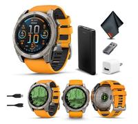 Garmin Fenix 8 AMOLED Sapphire - Montre intelligente multisports GPS de qualité supérieure en titane avec bracelet en silicone orange/graphite, lampe de poche LED intégrée, ensemble de montre