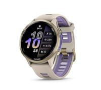 Garmin® Forerunner® 970 Montre Intelligente GPS de Course et de Triathlon avec écran AMOLED, Lampe de Poche LED intégrée, Titane doré Doux avec boîtier Gris français et Bracelet Gris français/Indigo