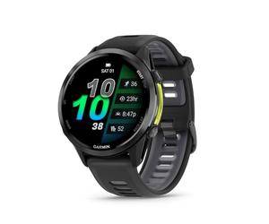 Garmin® Forerunner® 970 Montre Intelligente GPS de Course et de Triathlon avec écran AMOLED, Lampe de Poche LED intégrée, Titane DLC Gris Carbone avec boîtier Noir et Bracelet en Pierre Blanche
